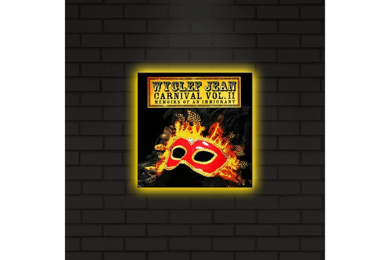 Lerretsbilde med LED-belysning 28x28 cm - Maske med fargerike detaljer og flammende bakgrunn - Rød / Oransje / Svart - Innredning - Bilder & kunst - Lerretsbilder