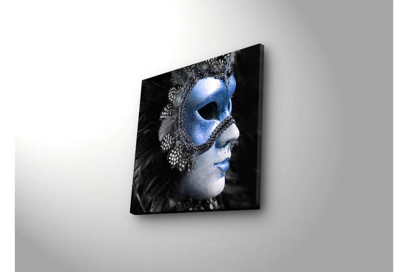 Lerretsbilde med LED-belysning 28x28 cm - Maskert kvinne med glitrende blå maske - Blå / Svart - Innredning - Bilder & kunst - Lerretsbilder