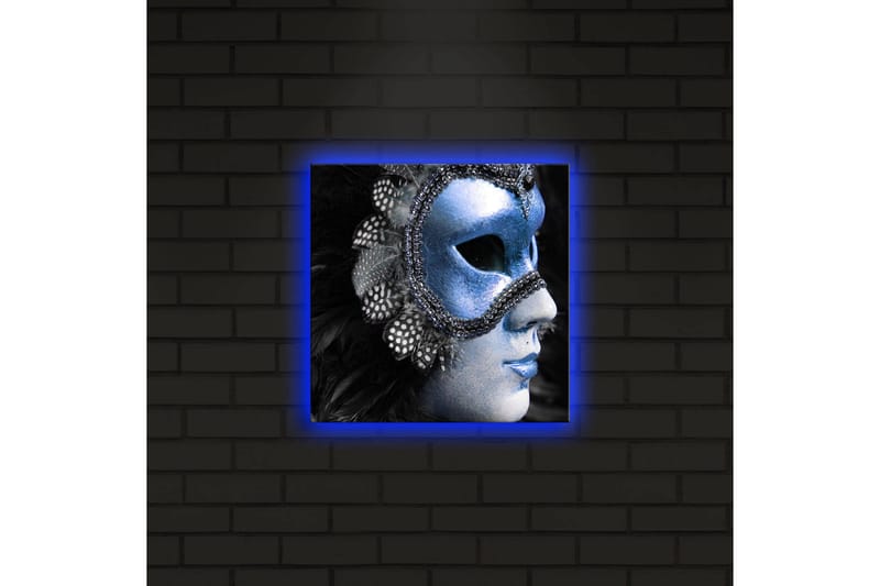 Lerretsbilde med LED-belysning 28x28 cm - Maskert kvinne med glitrende blå maske - Blå / Svart - Innredning - Bilder & kunst - Lerretsbilder