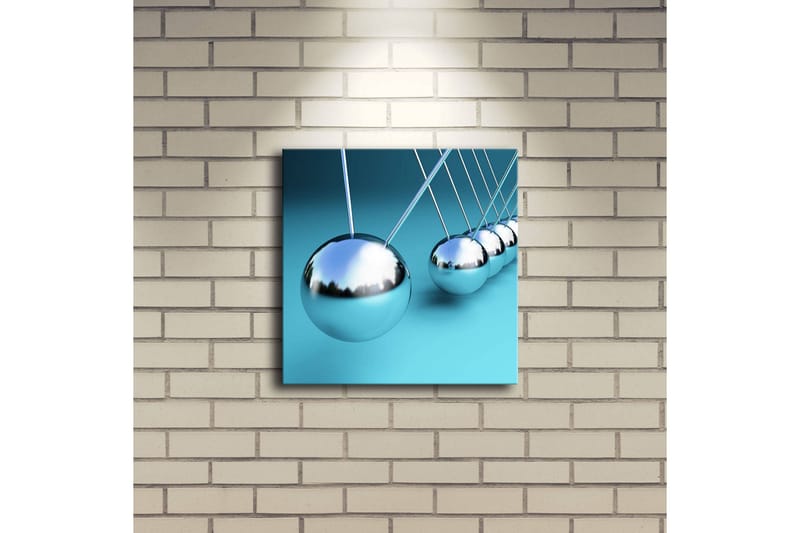Lerretsbilde med LED-belysning 28x28 cm - Reflekterende anheng i en harmonisk komposisjon - Sølv / Turkis - Innredning - Bilder & kunst - Lerretsbilder