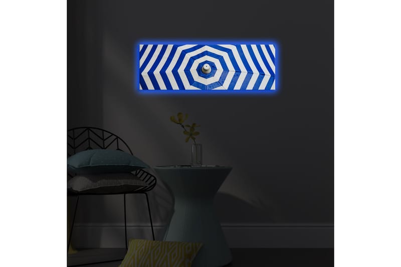 Lerretsbilde med LED-belysning 30x90 cm - Abstrakt komposisjon med blå og hvite striper - Blå / Hvit - Innredning - Bilder & kunst - Lerretsbilder