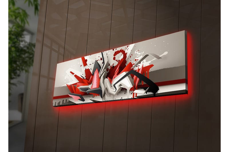 Lerretsbilde med LED-belysning 30x90 cm - Abstrakt komposisjon med dynamiske former i rødt og svart - Rød / Svart / Hvit - Innredning - Bilder & kunst - Lerretsbilder