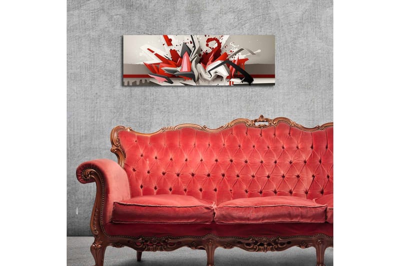 Lerretsbilde med LED-belysning 30x90 cm - Abstrakt komposisjon med dynamiske former i rødt og svart - Rød / Svart / Hvit - Innredning - Bilder & kunst - Lerretsbilder