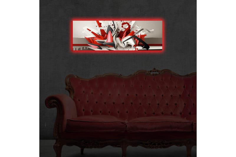Lerretsbilde med LED-belysning 30x90 cm - Abstrakt komposisjon med dynamiske former i rødt og svart - Rød / Svart / Hvit - Innredning - Bilder & kunst - Lerretsbilder