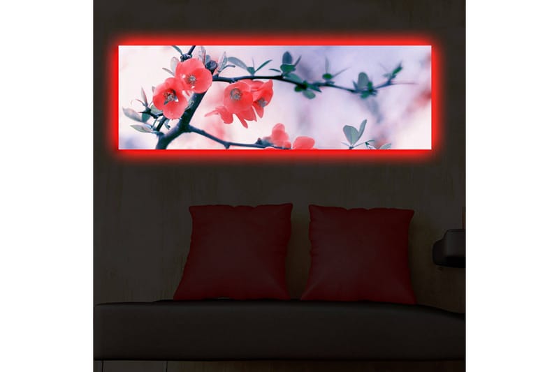 Lerretsbilde med LED-belysning 30x90 cm - Blomstrende kvist med rosa blomster - Rosa / Grønn / Hvit - Innredning - Bilder & kunst - Lerretsbilder