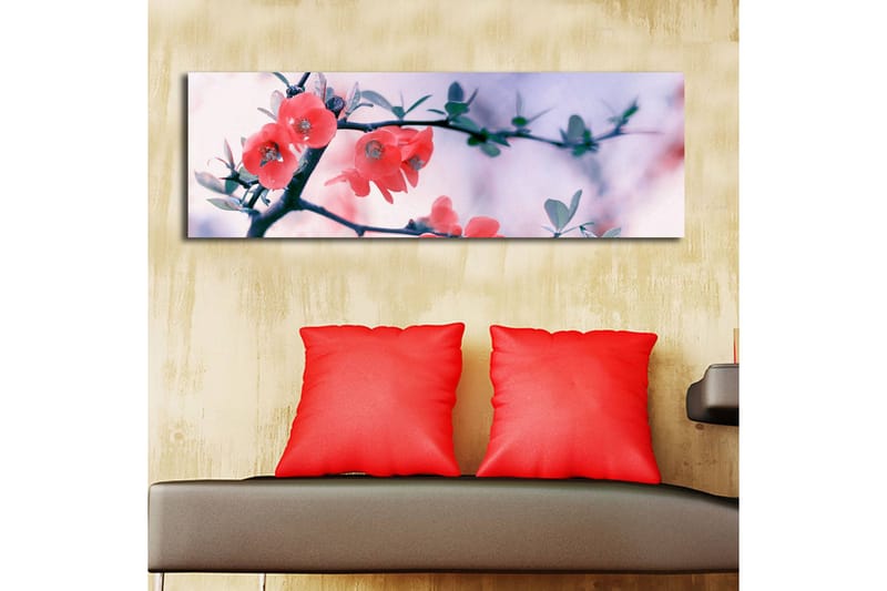 Lerretsbilde med LED-belysning 30x90 cm - Blomstrende kvist med rosa blomster - Rosa / Grønn / Hvit - Innredning - Bilder & kunst - Lerretsbilder