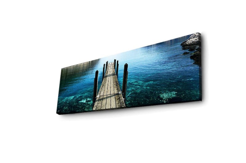 Lerretsbilde med LED-belysning 30x90 cm - Brygge som strekker seg over klart vann - Blå / Grønn / Brun - Innredning - Bilder & kunst - Lerretsbilder