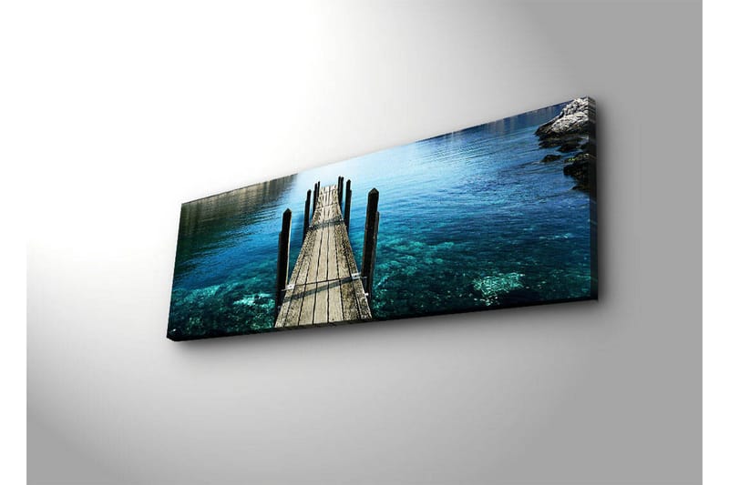 Lerretsbilde med LED-belysning 30x90 cm - Brygge som strekker seg over klart vann - Blå / Grønn / Brun - Innredning - Bilder & kunst - Lerretsbilder