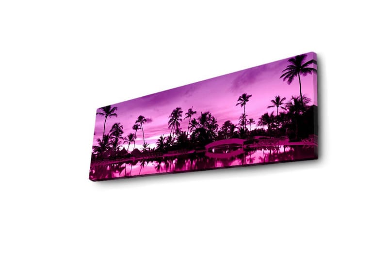 Lerretsbilde med LED-belysning 30x90 cm - Drømmende strandscene med palmer i skumringslyset - Lilla / Svart - Innredning - Bilder & kunst - Lerretsbilder