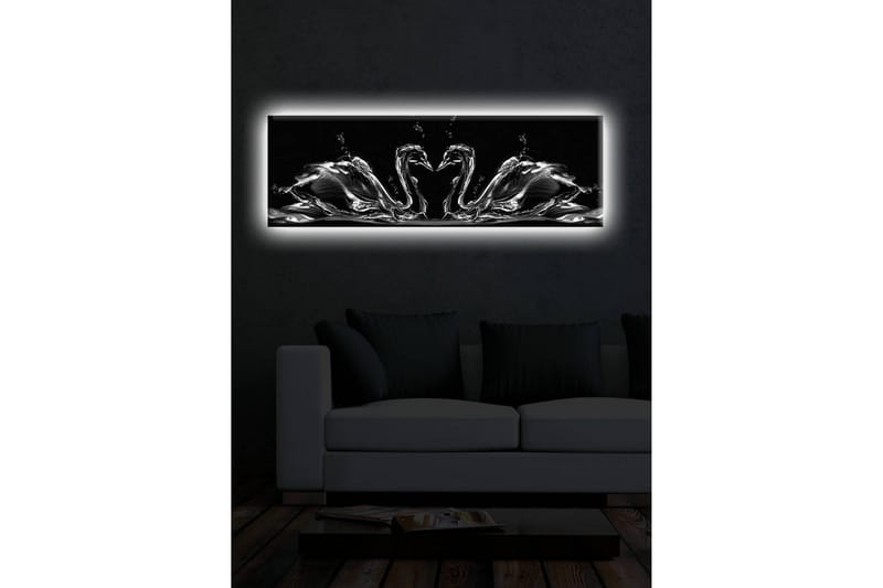 Lerretsbilde med LED-belysning 30x90 cm - Elegante svaner i vannbevegelse - Svart / Hvit / Grå - Innredning - Bilder & kunst - Lerretsbilder