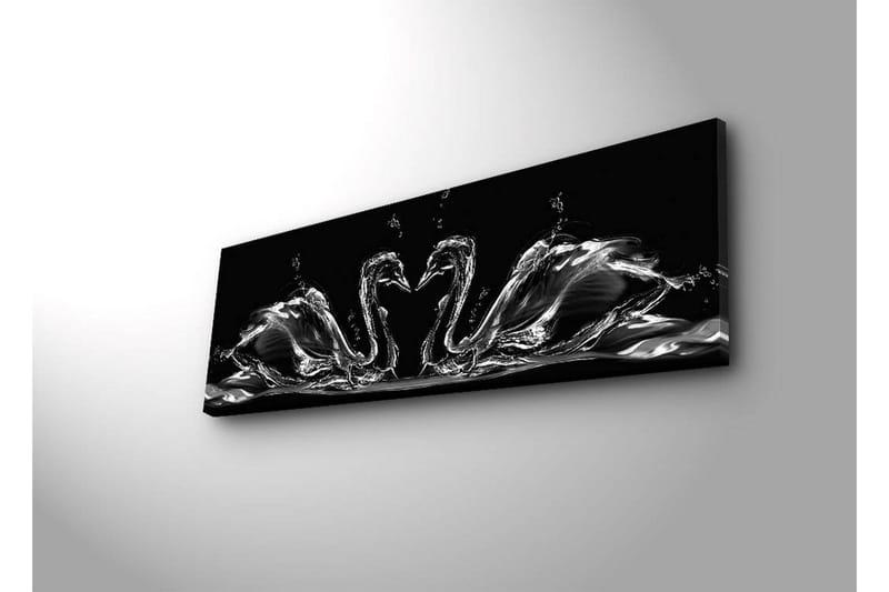 Lerretsbilde med LED-belysning 30x90 cm - Elegante svaner i vannbevegelse - Svart / Hvit / Grå - Innredning - Bilder & kunst - Lerretsbilder