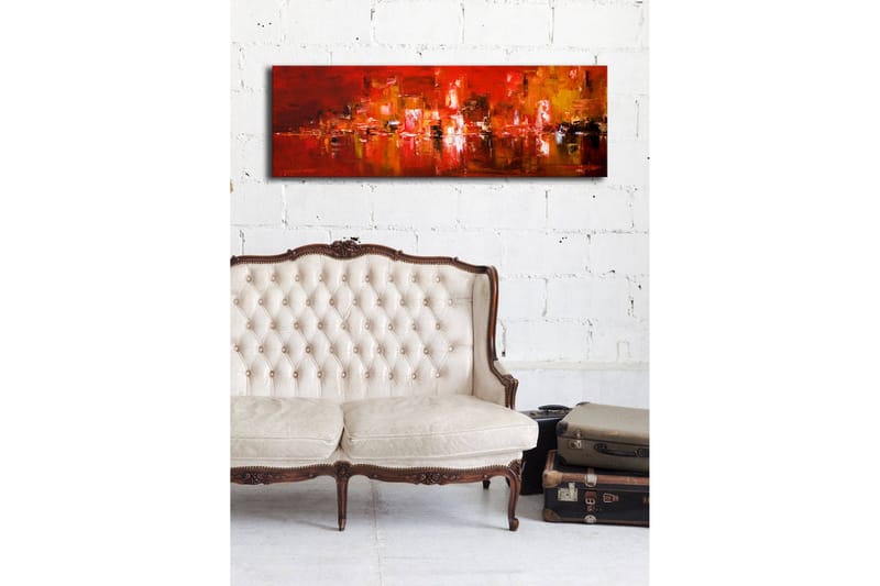 Lerretsbilde med LED-belysning 30x90 cm - Fargerik abstrakt komposisjon med elementer av rødt og oransje - Rød / Oransje / Svart - Innredning - Bilder & kunst - Lerretsbilder