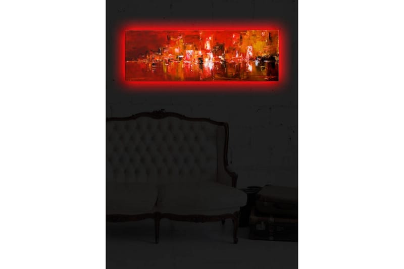 Lerretsbilde med LED-belysning 30x90 cm - Fargerik abstrakt komposisjon med elementer av rødt og oransje - Rød / Oransje / Svart - Innredning - Bilder & kunst - Lerretsbilder