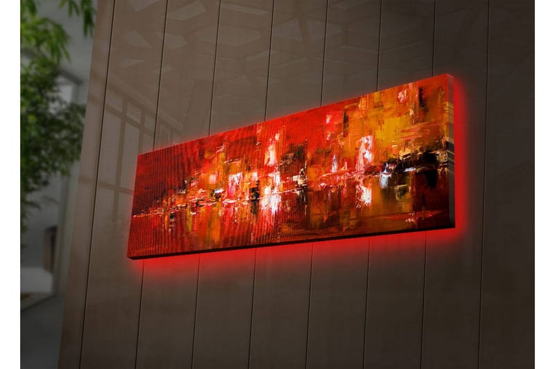 Lerretsbilde med LED-belysning 30x90 cm - Fargerik abstrakt komposisjon med elementer av rødt og oransje - Rød / Oransje / Svart - Innredning - Bilder & kunst - Lerretsbilder