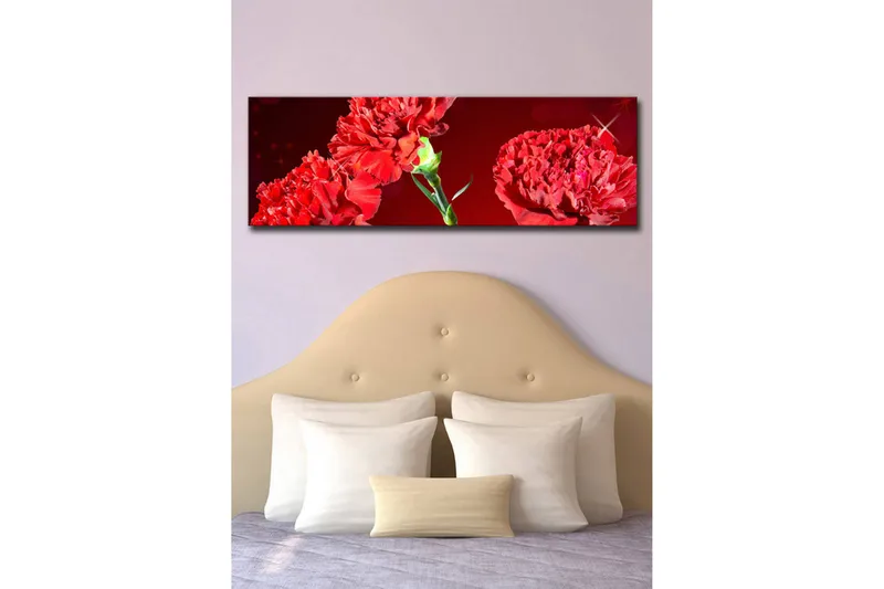 Lerretsbilde med LED-belysning 30x90 cm - Fargerik bukett med nelliker - Rød / Grønn - Innredning - Bilder & kunst - Lerretsbilder