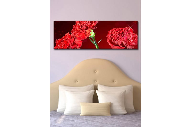 Lerretsbilde med LED-belysning 30x90 cm - Fargerik bukett med nelliker - Rød / Grønn - Innredning - Bilder & kunst - Lerretsbilder