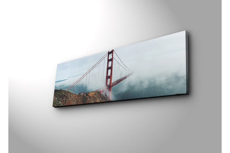 Lerretsbilde med LED-belysning 30x90 cm - Golden Gate Bridge omgitt av tåke og hav - Rød / Grå / Blå - Innredning - Bilder & kunst - Lerretsbilder