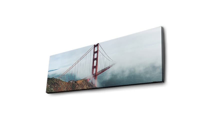 Lerretsbilde med LED-belysning 30x90 cm - Golden Gate Bridge omgitt av tåke og hav - Rød / Grå / Blå - Innredning - Bilder & kunst - Lerretsbilder