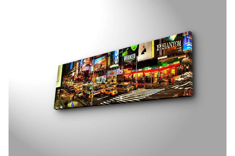 Lerretsbilde med LED-belysning 30x90 cm - Livlig bybilde av Times Square med neonskilt og trafikk - Gul / Grønn / Rød - Innredning - Bilder & kunst - Lerretsbilder