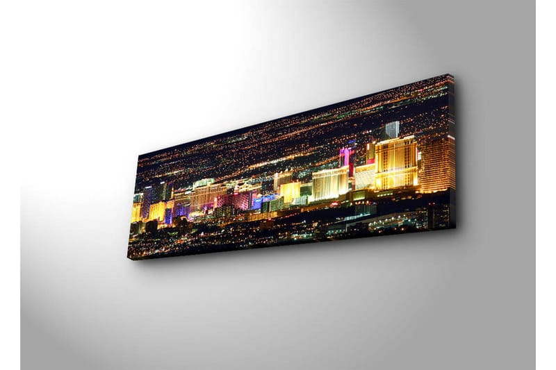 Lerretsbilde med LED-belysning 30x90 cm - Lys utsikt over Las Vegas skyline om natten - Gull / Lilla / Blå - Innredning - Bilder & kunst - Lerretsbilder