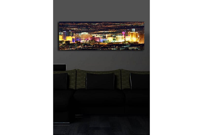 Lerretsbilde med LED-belysning 30x90 cm - Lys utsikt over Las Vegas skyline om natten - Gull / Lilla / Blå - Innredning - Bilder & kunst - Lerretsbilder