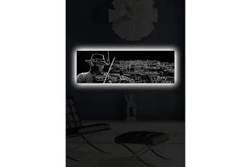 Lerretsbilde med LED-belysning 30x90 cm - Musiker som spiller fiolin med en bysilhuett i bakgrunnen - Svart / Hvit - Innredning - Bilder & kunst - Lerretsbilder