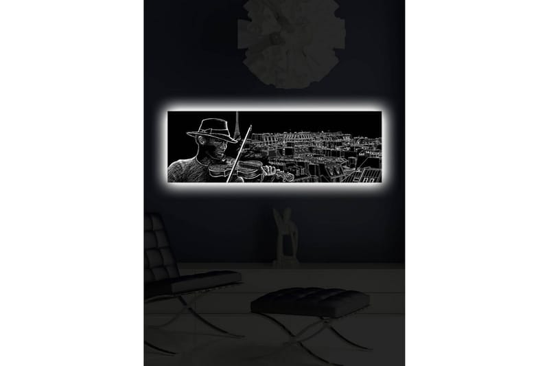 Lerretsbilde med LED-belysning 30x90 cm - Musiker som spiller fiolin med en bysilhuett i bakgrunnen - Svart / Hvit - Innredning - Bilder & kunst - Lerretsbilder