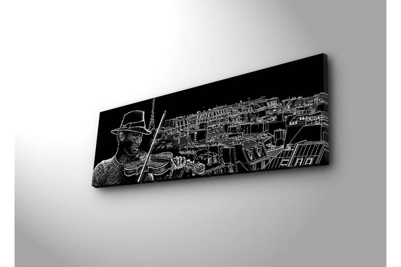Lerretsbilde med LED-belysning 30x90 cm - Musiker som spiller fiolin med en bysilhuett i bakgrunnen - Svart / Hvit - Innredning - Bilder & kunst - Lerretsbilder