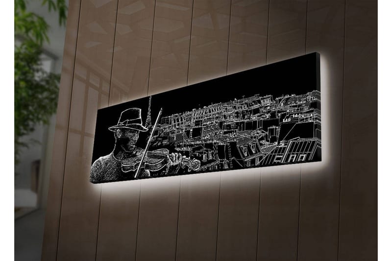 Lerretsbilde med LED-belysning 30x90 cm - Musiker som spiller fiolin med en bysilhuett i bakgrunnen - Svart / Hvit - Innredning - Bilder & kunst - Lerretsbilder