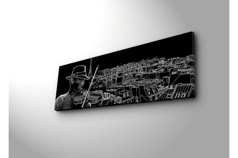 Lerretsbilde med LED-belysning 30x90 cm - Musiker som spiller fiolin med en bysilhuett i bakgrunnen - Svart / Hvit - Innredning - Bilder & kunst - Lerretsbilder
