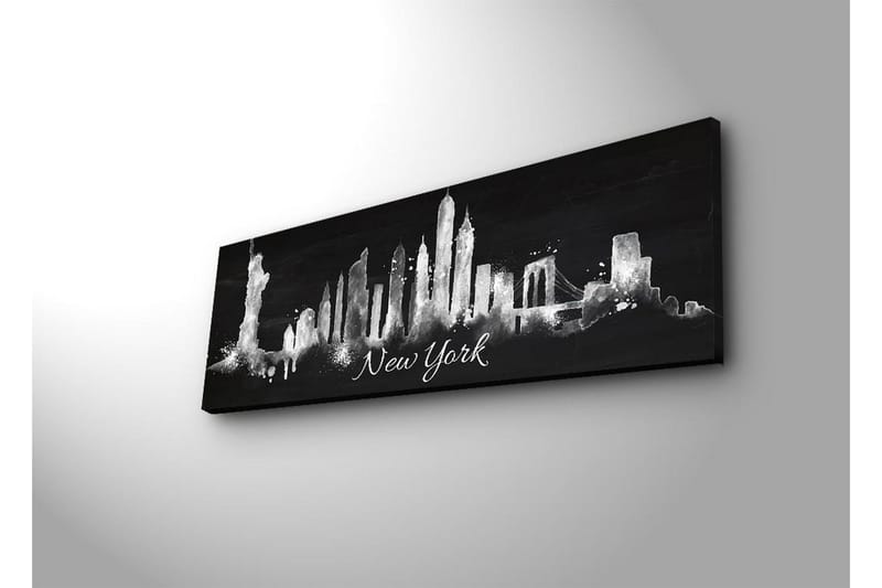 Lerretsbilde med LED-belysning 30x90 cm - Silhuett av New Yorks skyline med ikoniske bygninger - Svart / Hvit - Innredning - Bilder & kunst - Lerretsbilder
