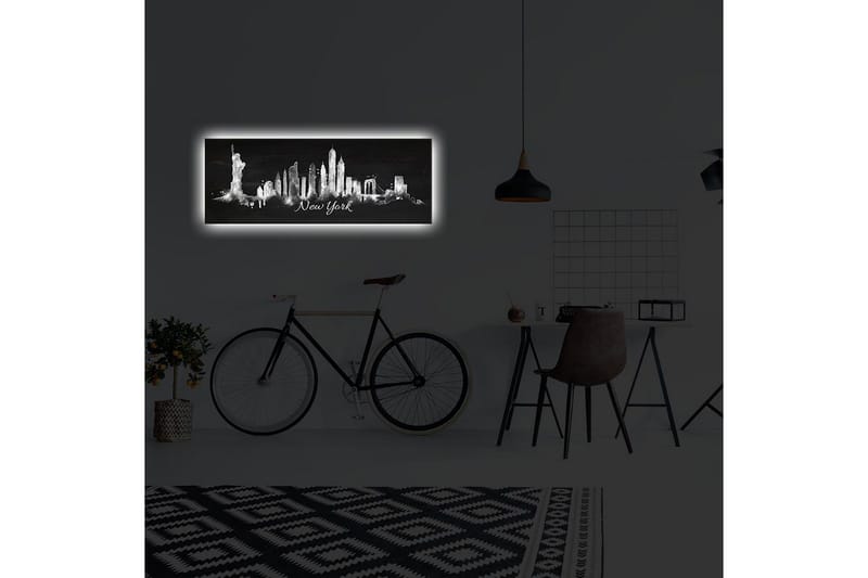 Lerretsbilde med LED-belysning 30x90 cm - Silhuett av New Yorks skyline med ikoniske bygninger - Svart / Hvit - Innredning - Bilder & kunst - Lerretsbilder