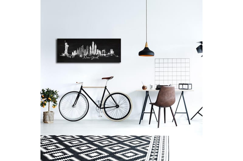 Lerretsbilde med LED-belysning 30x90 cm - Silhuett av New Yorks skyline med ikoniske bygninger - Svart / Hvit - Innredning - Bilder & kunst - Lerretsbilder