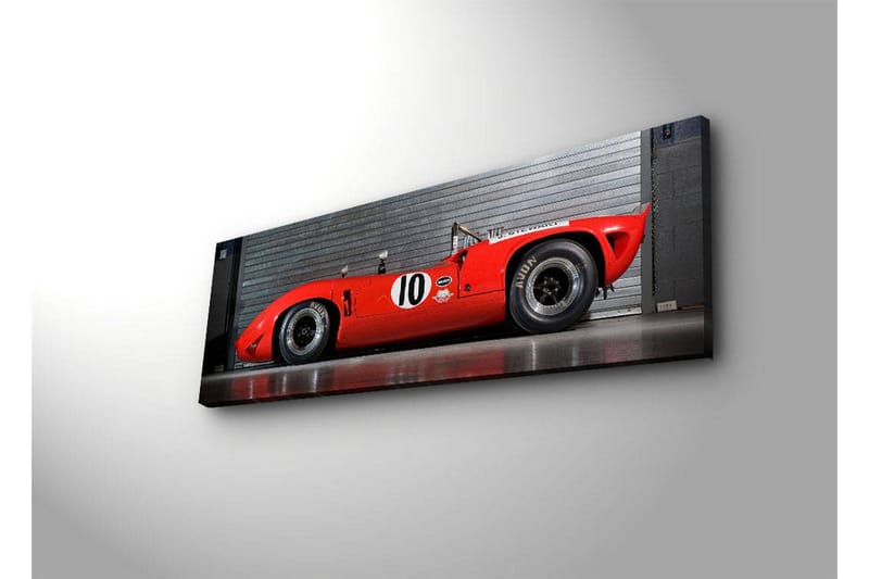 Lerretsbilde med LED-belysning 30x90 cm - Sportsbil i rødt med nummer 10 på siden - Rød / Svart - Innredning - Bilder & kunst - Lerretsbilder