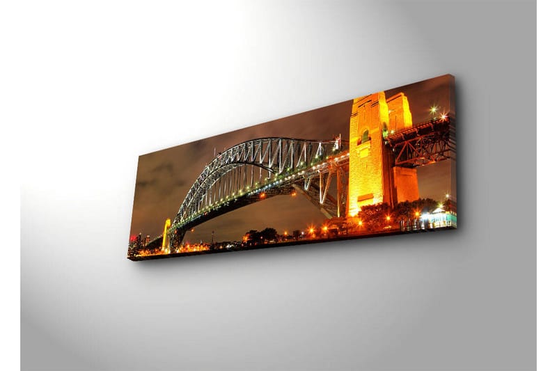 Lerretsbilde med LED-belysning 30x90 cm - Sydney Harbour Bridge i kveldslys - Gull / Grønn / Svart - Innredning - Bilder & kunst - Lerretsbilder