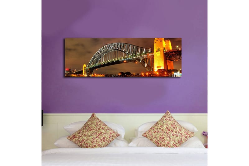 Lerretsbilde med LED-belysning 30x90 cm - Sydney Harbour Bridge i kveldslys - Gull / Grønn / Svart - Innredning - Bilder & kunst - Lerretsbilder