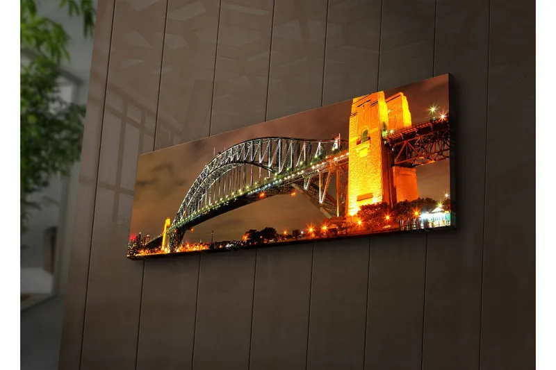 Lerretsbilde med LED-belysning 30x90 cm - Sydney Harbour Bridge i kveldslys - Gull / Grønn / Svart - Innredning - Bilder & kunst - Lerretsbilder