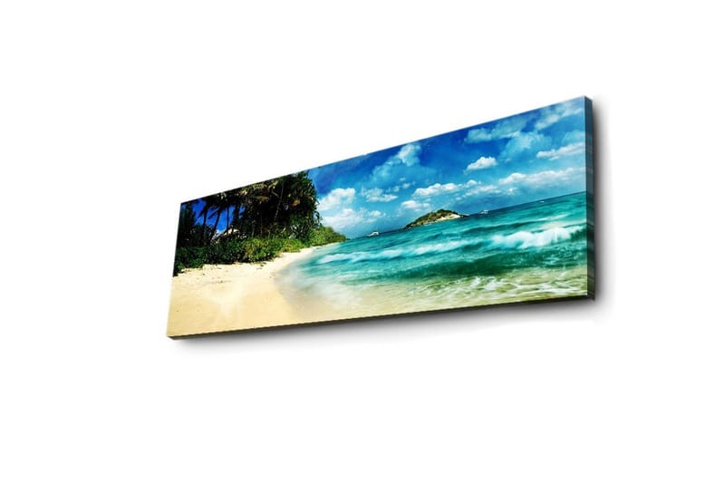 Lerretsbilde med LED-belysning 30x90 cm - Vakker strand med turkis vann og palmer - Turkis / Beige / Blå - Innredning - Bilder & kunst - Lerretsbilder