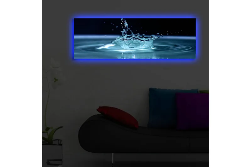 Lerretsbilde med LED-belysning 30x90 cm - Vannsprut som skaper en elegant krusning på overflaten - Blå / Turkis - Innredning - Bilder & kunst - Lerretsbilder