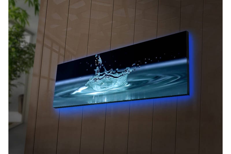 Lerretsbilde med LED-belysning 30x90 cm - Vannsprut som skaper en elegant krusning på overflaten, Blå / Turkis