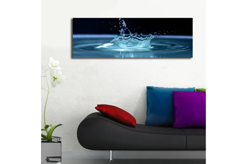 Lerretsbilde med LED-belysning 30x90 cm - Vannsprut som skaper en elegant krusning på overflaten - Blå / Turkis - Innredning - Bilder & kunst - Lerretsbilder