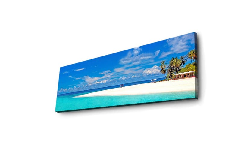 Lerretsbilde med LED-belysning 30x90 cm - Paradisstrand med turkis vann og palmer - Turkis / Blå / Grønn - Innredning - Bilder & kunst - Lerretsbilder