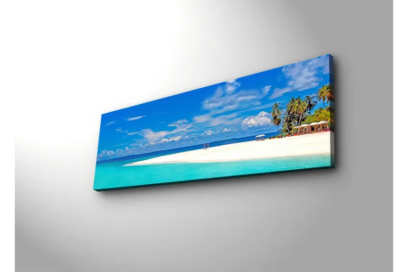 Lerretsbilde med LED-belysning 30x90 cm - Paradisstrand med turkis vann og palmer - Turkis / Blå / Grønn - Innredning - Bilder & kunst - Lerretsbilder