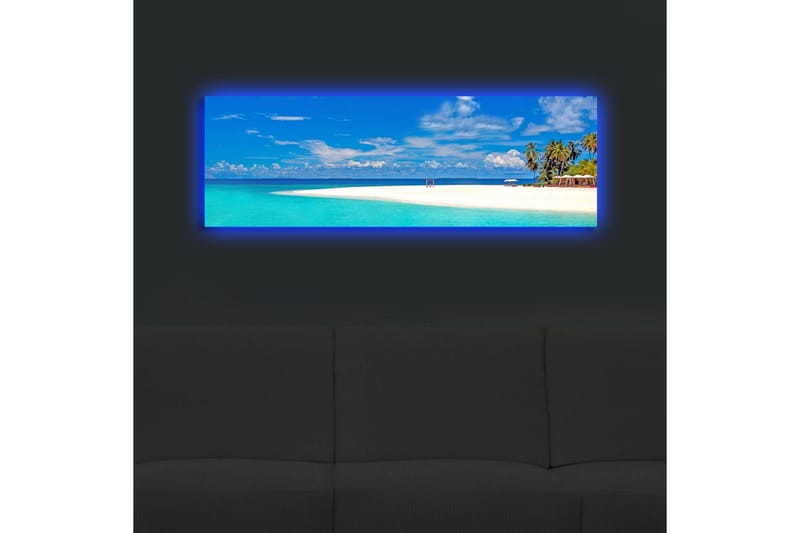 Lerretsbilde med LED-belysning 30x90 cm - Paradisstrand med turkis vann og palmer - Turkis / Blå / Grønn - Innredning - Bilder & kunst - Lerretsbilder