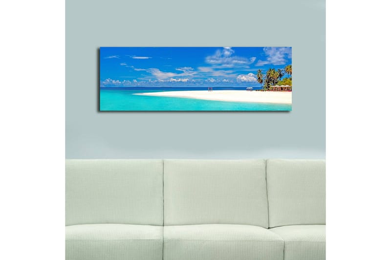 Lerretsbilde med LED-belysning 30x90 cm - Paradisstrand med turkis vann og palmer - Turkis / Blå / Grønn - Innredning - Bilder & kunst - Lerretsbilder