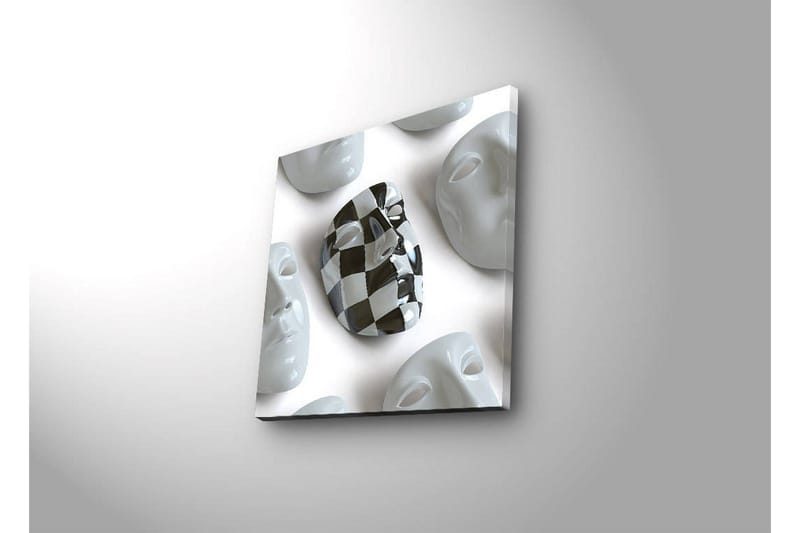 Lerretsbilde med LED-belysning 40x40 cm - Abstrakt komposisjon med ansiktsmasker i hvitt og svart - Hvit / Svart - Innredning - Bilder & kunst - Lerretsbilder