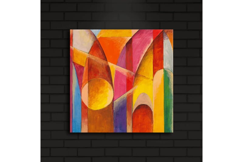 Lerretsbilde med LED-belysning 40x40 cm - Abstrakt komposisjon med fargerike geometriske former - Rød / Oransje / Gul - Innredning - Bilder & kunst - Lerretsbilder