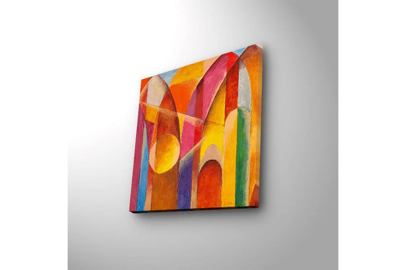 Lerretsbilde med LED-belysning 40x40 cm - Abstrakt komposisjon med fargerike geometriske former - Rød / Oransje / Gul - Innredning - Bilder & kunst - Lerretsbilder