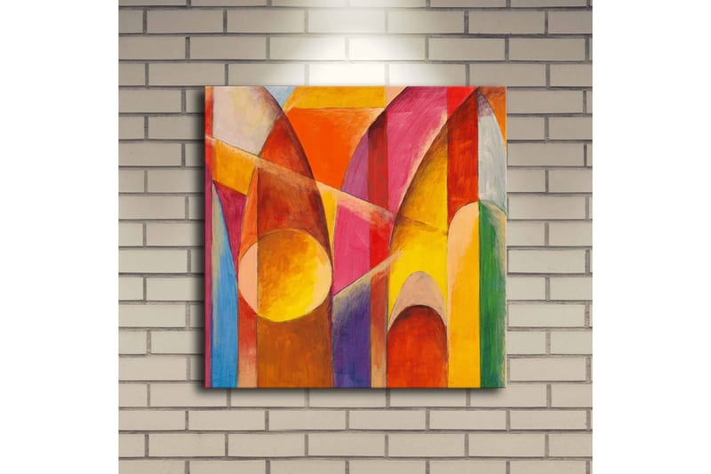 Lerretsbilde med LED-belysning 40x40 cm - Abstrakt komposisjon med fargerike geometriske former - Rød / Oransje / Gul - Innredning - Bilder & kunst - Lerretsbilder
