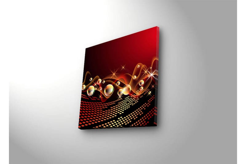 Lerretsbilde med LED-belysning 40x40 cm - Abstrakt komposisjon med flytende former og skinnende bobler - Rød / Svart / Gull - Innredning - Bilder & kunst - Lerretsbilder